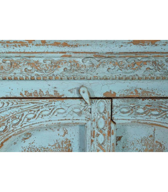 APARADOR 190 X 45 X 100 MALIBU MADERA TALLADA A MANO DECAPADA AZUL