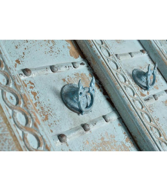 APARADOR 190 X 45 X 100 MALIBU MADERA TALLADA A MANO DECAPADA AZUL