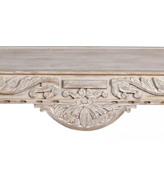 MESA DE CENTRO 110 X 60 X 46 TRENEO MADERA TALLADA BLANQUEADA