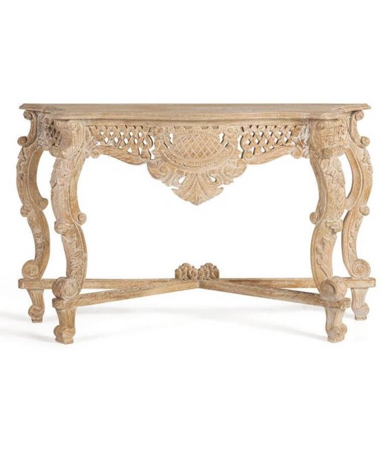 CONSOLA 120 X 42 X 76 UNIDA MADERA TALLADA PATINADA EN BLANCO