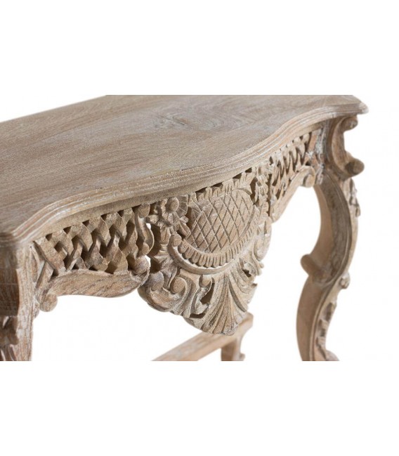 CONSOLA 120 X 42 X 76 UNIDA MADERA TALLADA PATINADA EN BLANCO