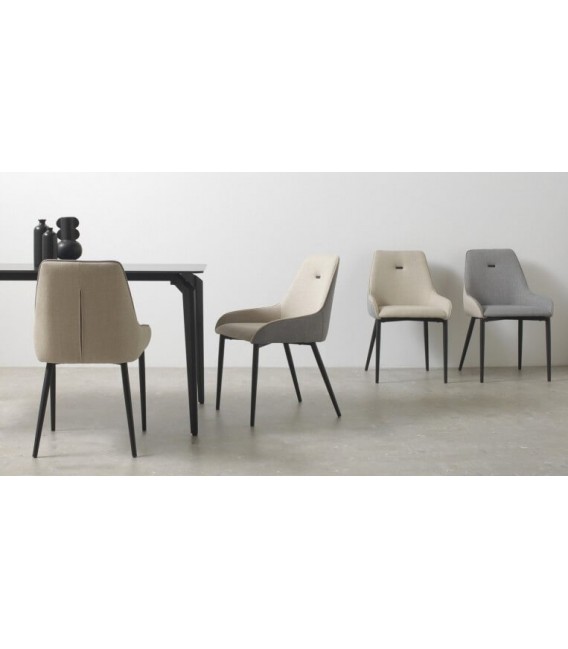 SILLA 57 X 50 X 81 LUCILLE TELA GRIS Y BEIGE METAL NEGRO