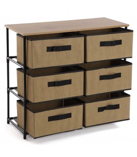 CAJONERA DE BAÑO 76 X 30 X 68 DUCHA METAL NEGRO MADERA Y TELA BEIGE