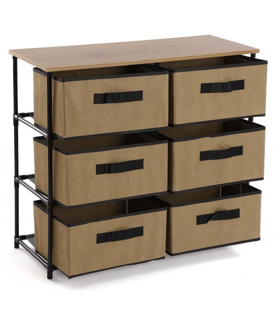 CAJONERA DE BAÑO 76 X 30 X 68 DUCHA METAL NEGRO MADERA Y TELA BEIGE