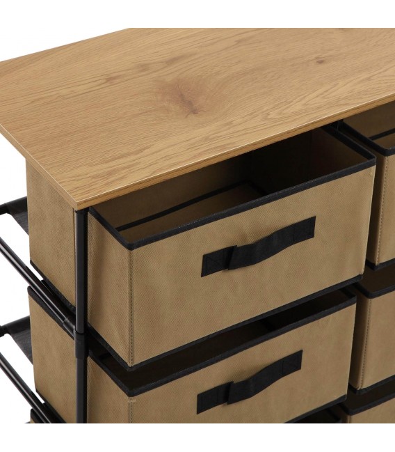 CAJONERA DE BAÑO 76 X 30 X 68 DUCHA METAL NEGRO MADERA Y TELA BEIGE