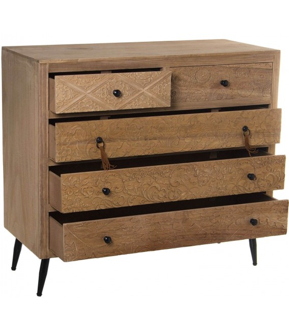 COMODA 89 X 39 X 81 NANCI MADERA TALLADA NATURAL METAL NEGRO