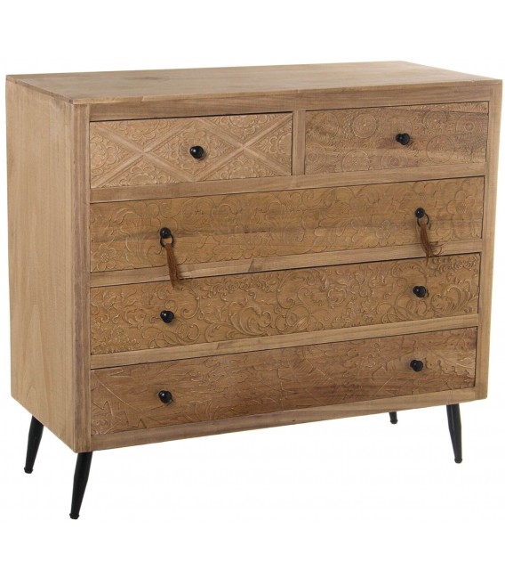 COMODA 89 X 39 X 81 NANCI MADERA TALLADA NATURAL METAL NEGRO