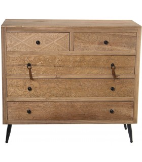 COMODA 89 X 39 X 81 NANCI MADERA TALLADA NATURAL METAL NEGRO