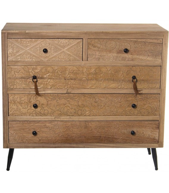 COMODA 89 X 39 X 81 NANCI MADERA TALLADA NATURAL METAL NEGRO