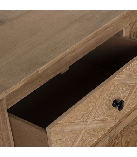 COMODA 89 X 39 X 81 NANCI MADERA TALLADA NATURAL METAL NEGRO