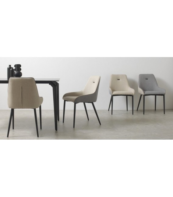 SILLA 57 X 50 X 81 LUCILLE TELA BEIGE Y GRIS METAL NEGRO
