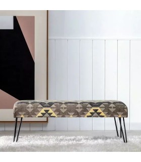 BANCO PIE DE CAMA 120 X 42 X 48 KILIM AMARILLO TOPO Y NEGRO