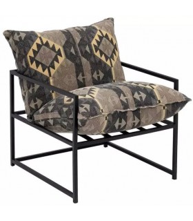 SILLON 70 X 84 X 86 KILIM AMARILLO TOPO Y NEGRO METAL NEGRO