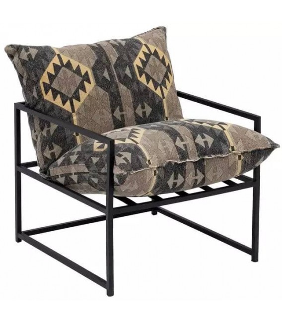 SILLON 70 X 84 X 86 KILIM AMARILLO TOPO Y NEGRO METAL NEGRO