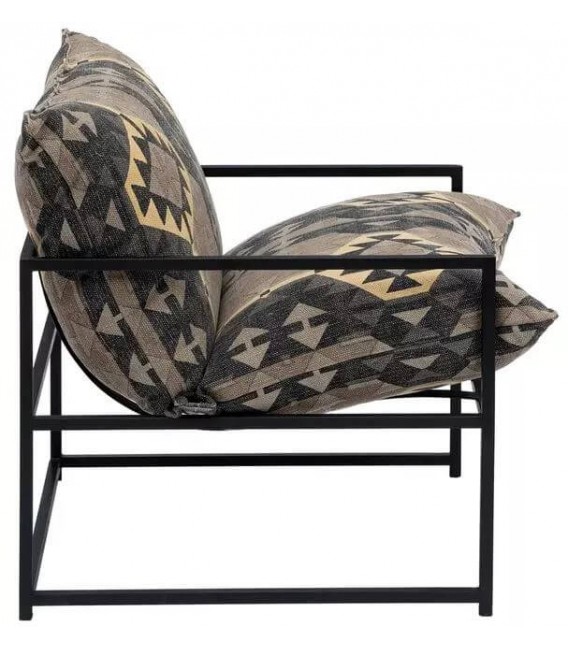 SILLON 70 X 84 X 86 KILIM AMARILLO TOPO Y NEGRO METAL NEGRO