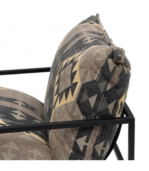 SILLON 70 X 84 X 86 KILIM AMARILLO TOPO Y NEGRO METAL NEGRO