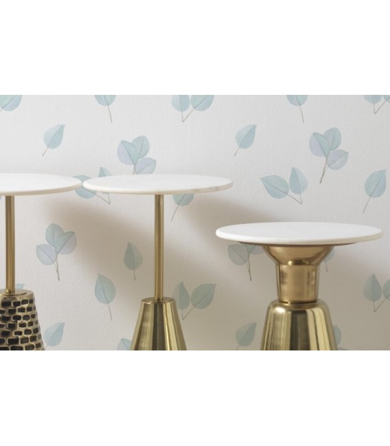 MESITA AUXILIAR 39 Ø X 61 SERDIN METAL DORADO MARMOL BLANCO