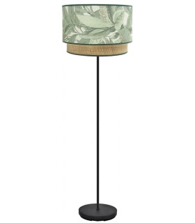 LAMPARA DE PIE 40 X 170 GONCO METAL NEGRO TEXTIL VERDE Y NATURAL