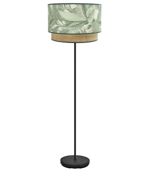 LAMPARA DE PIE 40 X 170 GONCO METAL NEGRO TEXTIL VERDE Y NATURAL