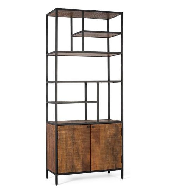 ESTANTERIA 80 X 40 X 190 MILANA METAL NEGRO MADERA MANGO