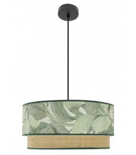 LAMPARA DE TECHO 50 Ø X 95 GONCO METAL NEGRO TEXTIL VERDE Y NATURAL