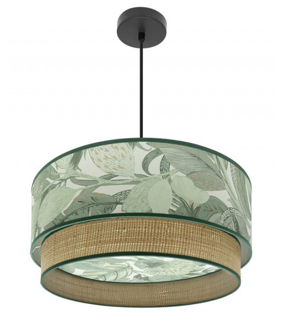 LAMPARA DE TECHO 50 Ø X 95 GONCO METAL NEGRO TEXTIL VERDE Y NATURAL