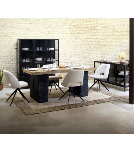 SILLA 53 X 51 X 89 LANPO GIRATIORIO METAL NEGRO TEXTIL BLANCO