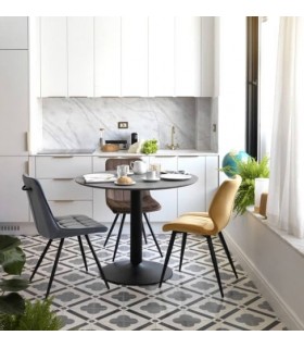 MESA DE COMEDOR 100 Ø X 76 RONLE METAL Y MELAMINA NEGRA