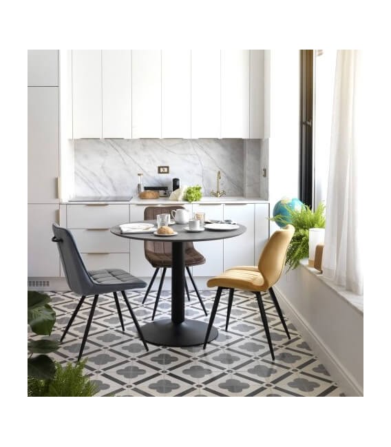 MESA DE COMEDOR 100 Ø X 76 RONLE METAL Y MELAMINA NEGRA