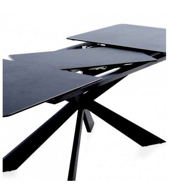 MESA DE COMEDOR EXTENSIBLE 160 X 90 X 76 METAL Y CERAMICA NEGRA
