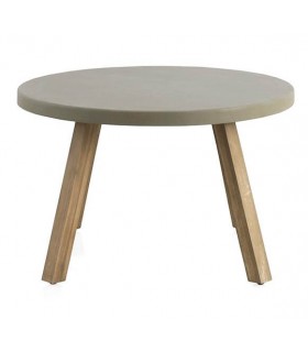 MESA DE COMEDOR 118 Ø X 75 OLEA MADERA NATURAL CEMENTO TOPO