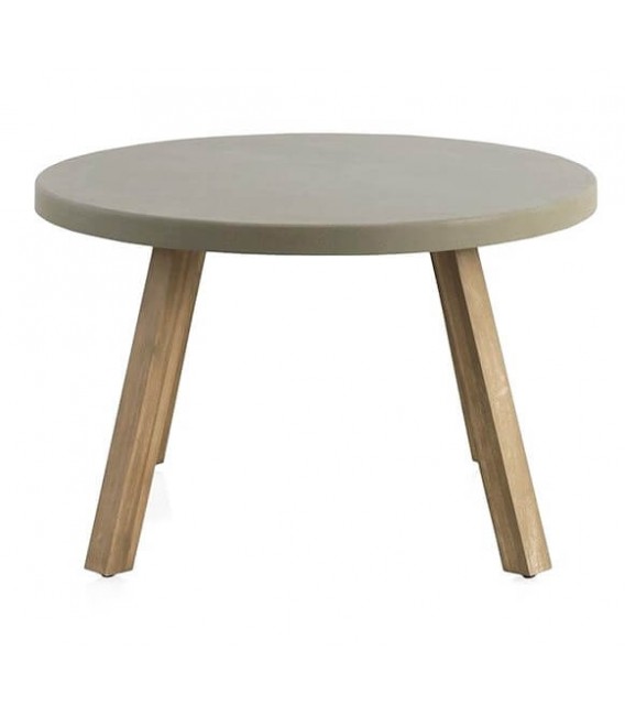 MESA DE COMEDOR 118 Ø X 75 OLEA MADERA NATURAL CEMENTO TOPO