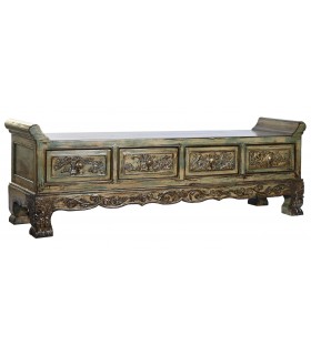 BANCO PIE DE CAMA 179 X 43 X 58 PANLIO MADERA DECAPADA EN VERDE