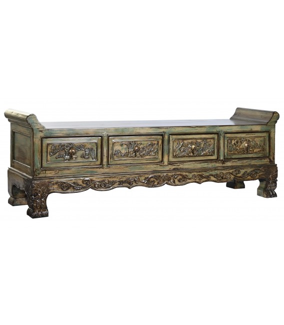 BANCO PIE DE CAMA 179 X 43 X 58 PANLIO MADERA DECAPADA EN VERDE