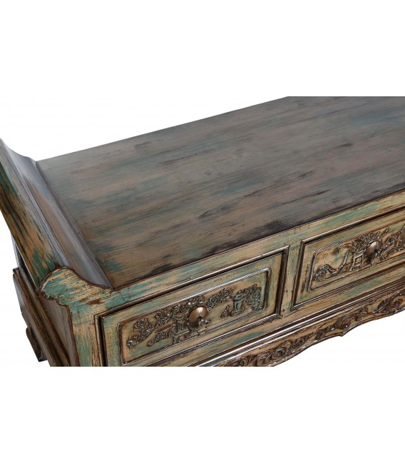 BANCO PIE DE CAMA 179 X 43 X 58 PANLIO MADERA DECAPADA EN VERDE