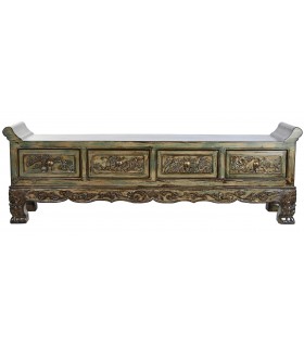 BANCO PIE DE CAMA 179 X 43 X 58 PANLIO MADERA DECAPADA EN VERDE