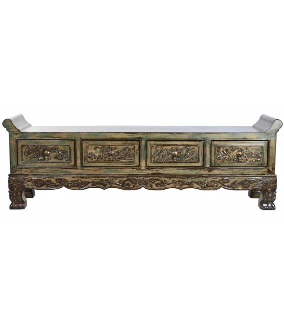 BANCO PIE DE CAMA 179 X 43 X 58 PANLIO MADERA DECAPADA EN VERDE