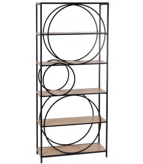 Estantería industrial con aros en metal negro y madera natural Mdmhogar1