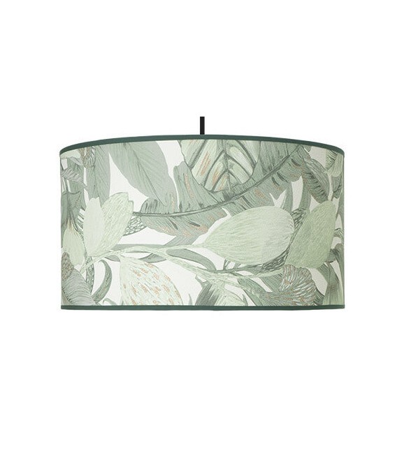 LAMPARA DE TECHO 40 Ø X 105 MOTRAS METAL NEGRO TEXTIL ESTAMPADO VERDE