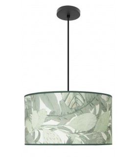 LAMPARA DE TECHO 40 Ø X 105 MOTRAS METAL NEGRO TEXTIL ESTAMPADO VERDE