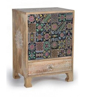 MESITA DE NOCHE 43 X 30 X 60 TURKEY MADERA NATURAL PINTADA A MANO