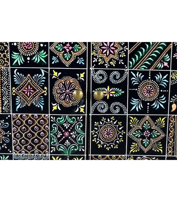 MESITA DE NOCHE 43 X 30 X 60 TURKEY MADERA NATURAL PINTADA A MANO