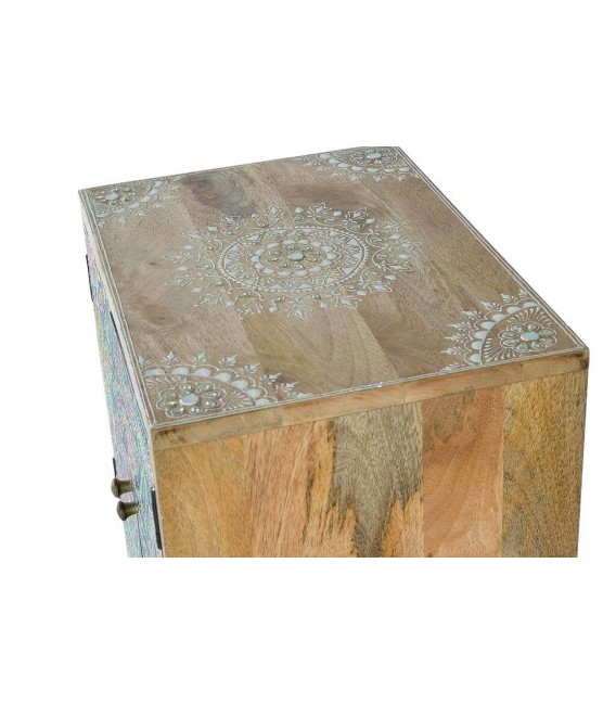 MESITA DE NOCHE 43 X 30 X 60 TURKEY MADERA NATURAL PINTADA A MANO