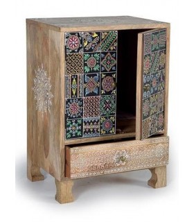 MESITA DE NOCHE 43 X 30 X 60 TURKEY MADERA NATURAL PINTADA A MANO