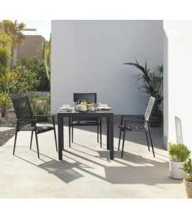 MESA DE COMEDOR 90 X 90 X 75 ALUMINIO GRIS DEKTON NEGRO EXTERIOR