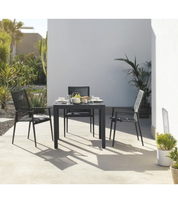 MESA DE COMEDOR 90 X 90 X 75 ALUMINIO GRIS DEKTON NEGRO EXTERIOR