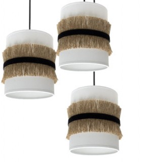 LAMPARA DE TECHO 42 Ø X 95 GOLA METAL NEGRO TEXTIL Y YUTE