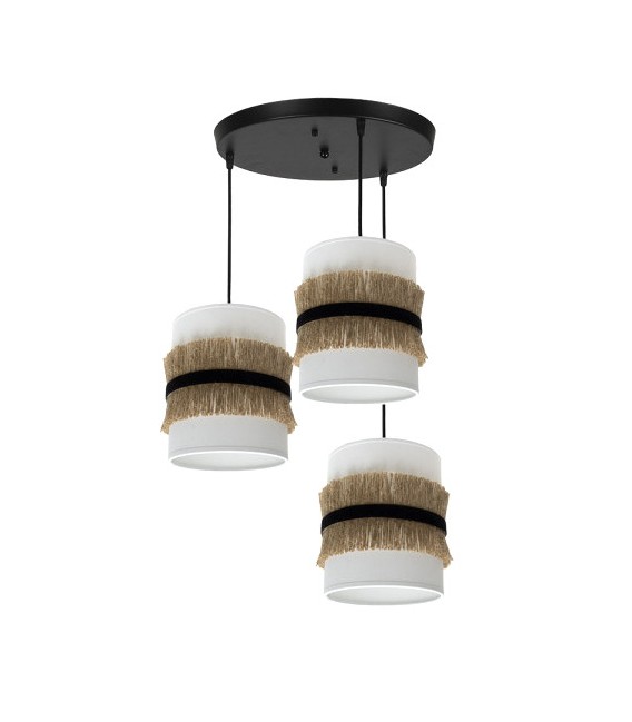 LAMPARA DE TECHO 42 Ø X 95 GOLA METAL NEGRO TEXTIL Y YUTE