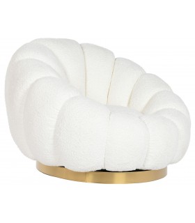SILLON GIRATORIO 98 X 97 X 69 PERLA TEL BOUCLE METAL DORADO