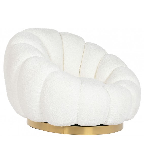 SILLON GIRATORIO 98 X 97 X 69 PERLA TEL BOUCLE METAL DORADO
